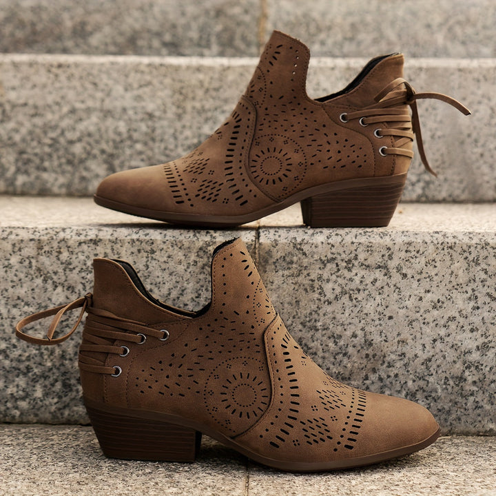 Lorvael | Femme Bottines Découpées Talon Bloc - Taupe - Image 5