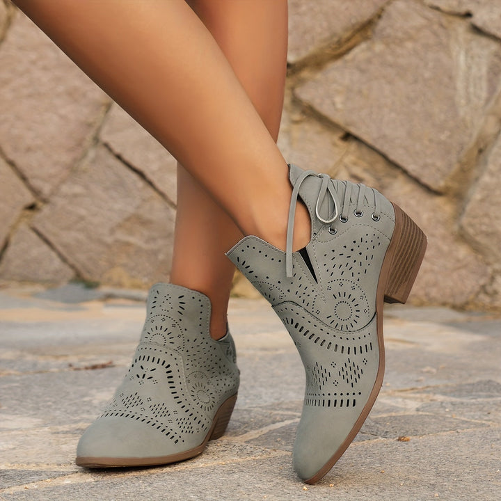 Lorvael | Femme Bottines Découpées Talon Bloc - Taupe - Image 7