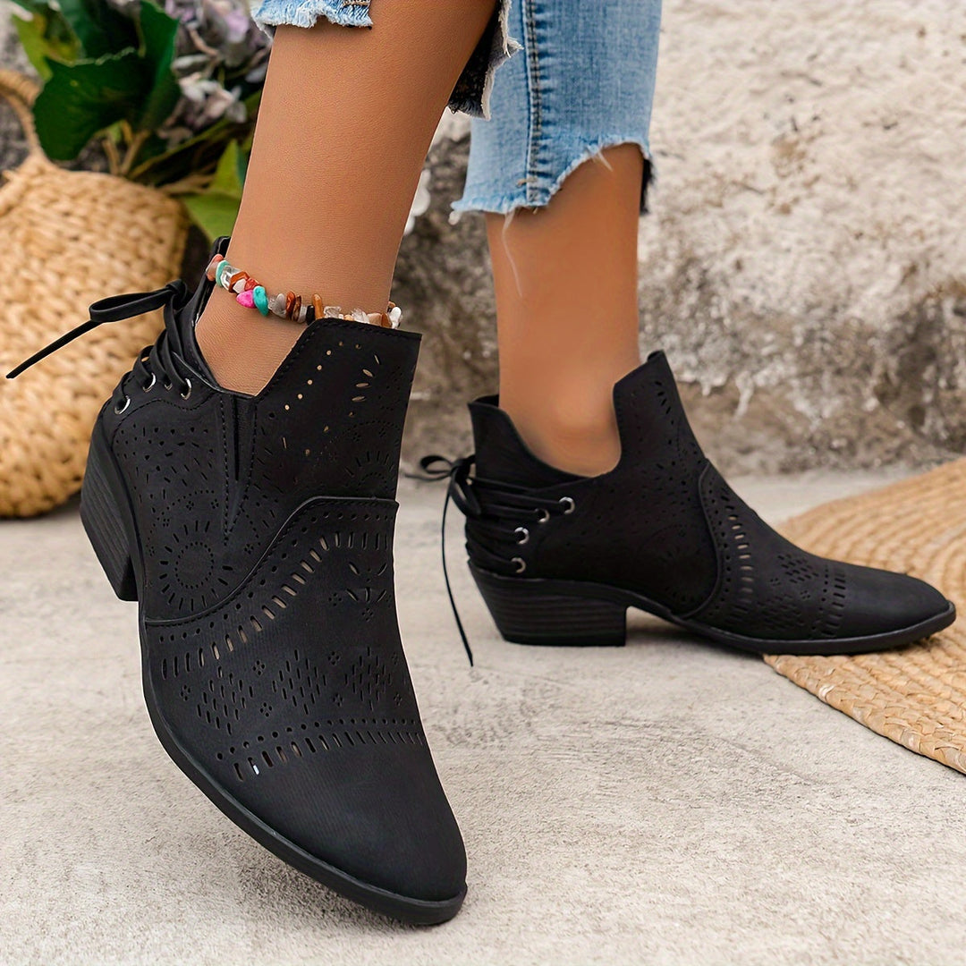 Lorvael | Femme Bottines Découpées Talon Bloc - Taupe - Image 9