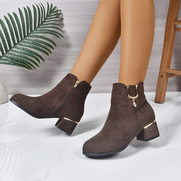 Lorvael | Femme Bottines Talon Carré Suédine - Brown - Image 10