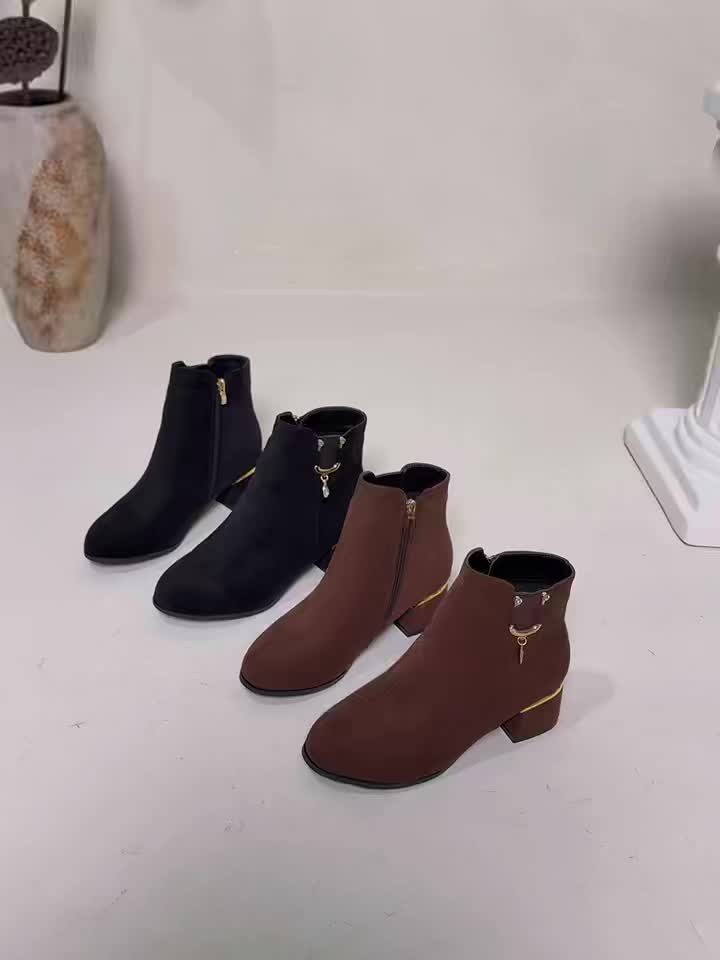 Lorvael | Femme Bottines Talon Carré Suédine - Brown - Image 13
