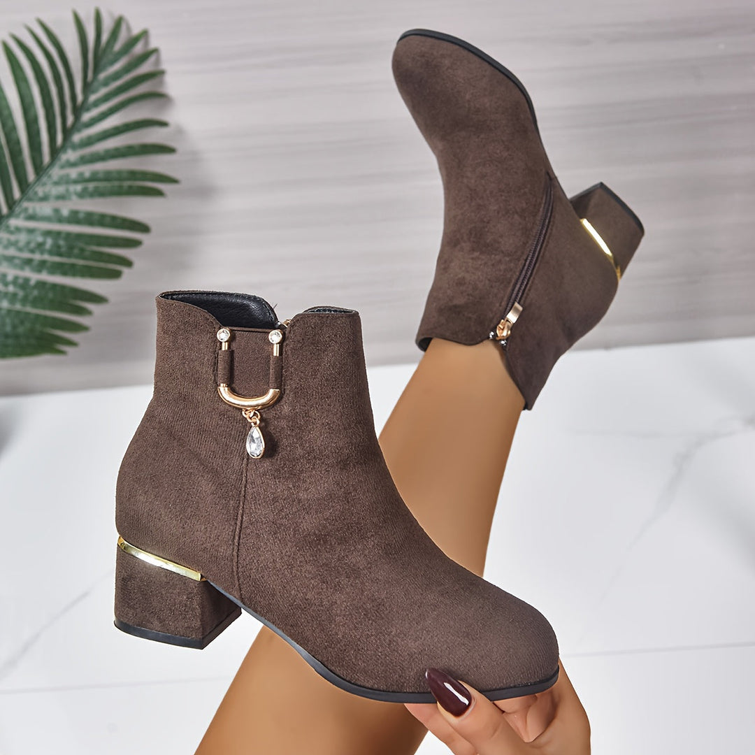 Lorvael | Femme Bottines Talon Carré Suédine - Brown - Image 4