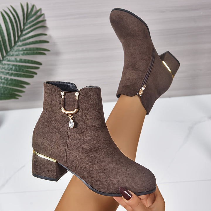 Lorvael | Femme Bottines Talon Carré Suédine - Brown - Image 4
