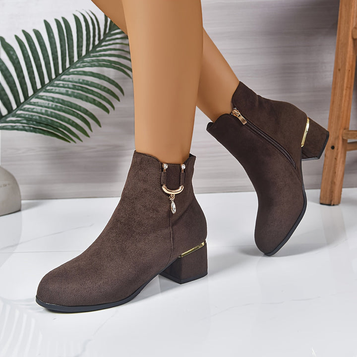 Lorvael | Femme Bottines Talon Carré Suédine - Brown - Image 8