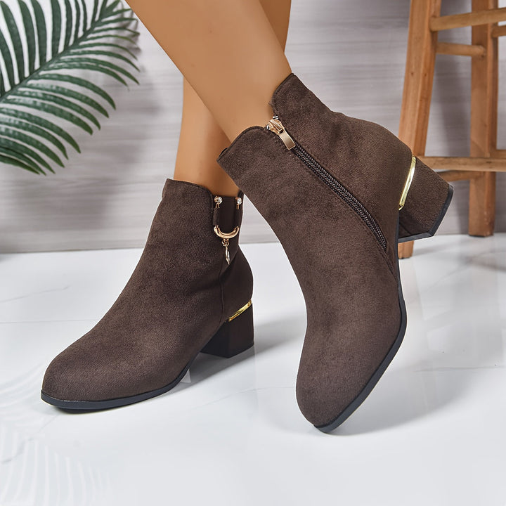 Lorvael | Femme Bottines Talon Carré Suédine - Brown - Image 9