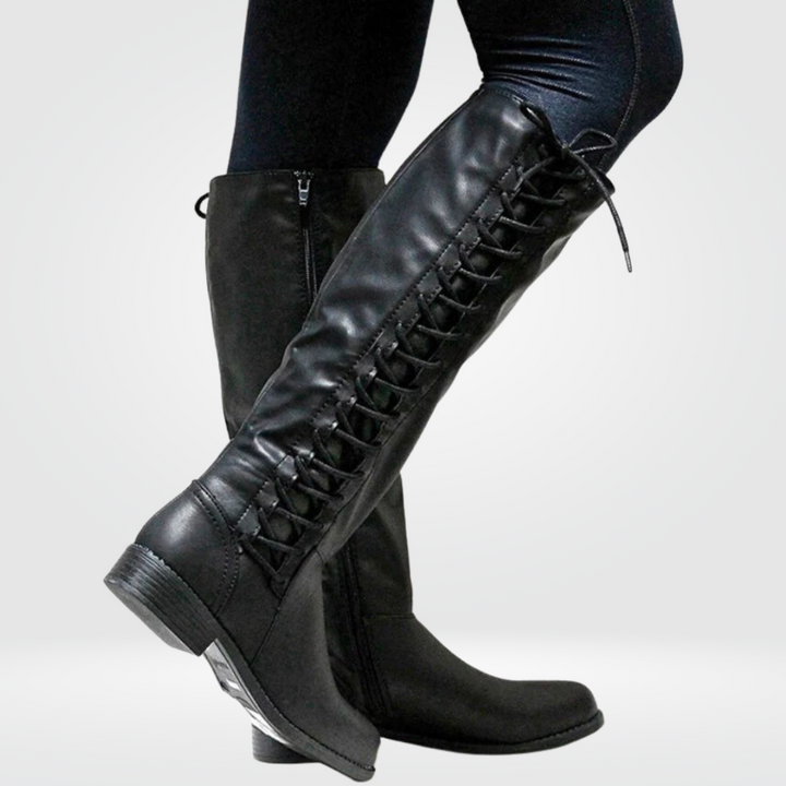 Lorvaine | Bottes Hautes Femme Lacées Tige Montante - Black - Image 1