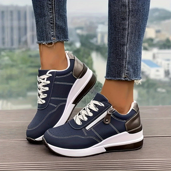 Lorvand | Basket Compensée Femme Lacets Zip - Navy - Image 1