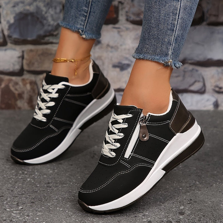 Lorvand | Basket Compensée Femme Lacets Zip - Navy - Image 2