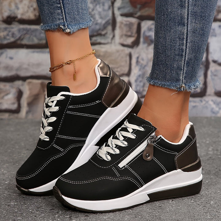 Lorvand | Basket Compensée Femme Lacets Zip - Navy - Image 3
