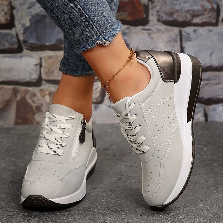 Lorvand | Basket Compensée Femme Lacets Zip - Navy - Image 4