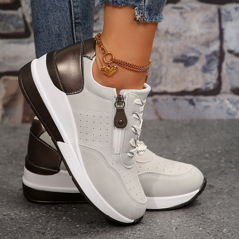 Lorvand | Basket Compensée Femme Lacets Zip - Navy - Image 5