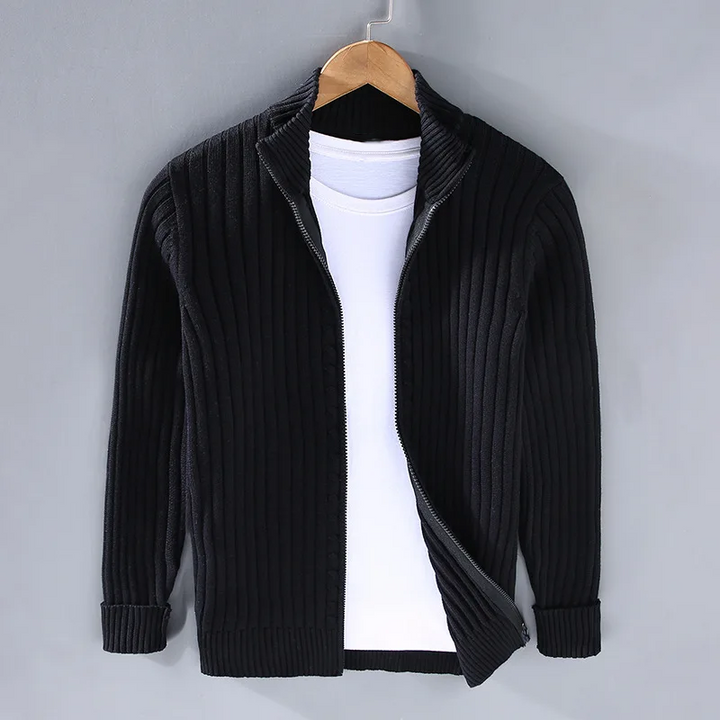Lorvand | Homme Pull Zippé Maille Côtelée - Light Grey - Image 6