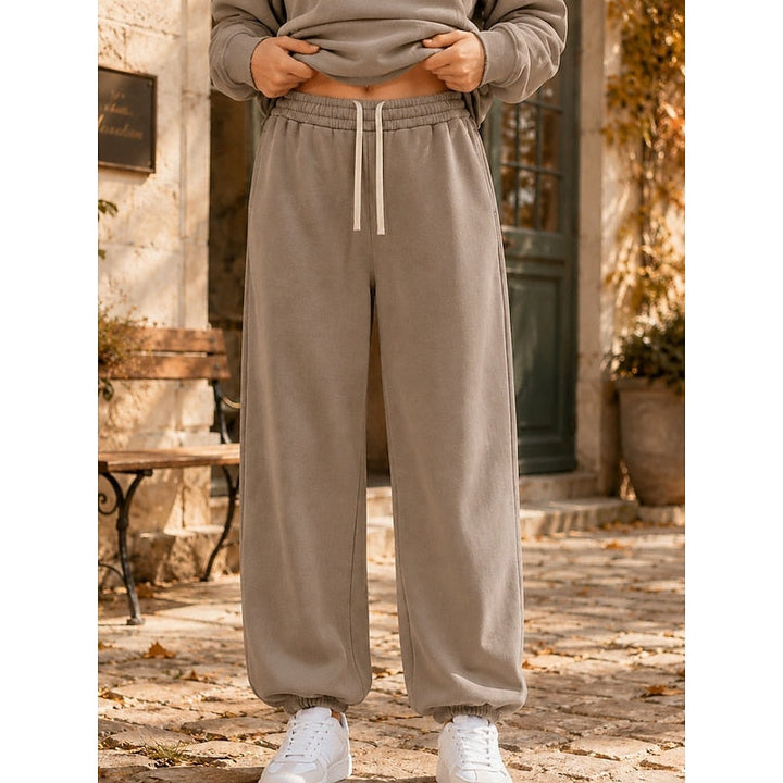 Lorvande | Femme Pantalon de Jogging Coupe Ample - Taupe - Image 1