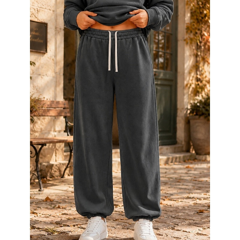 Lorvande | Femme Pantalon de Jogging Coupe Ample - Taupe - Image 2