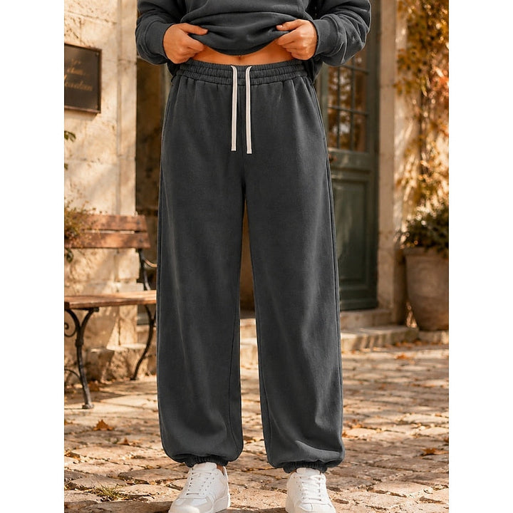 Lorvande | Femme Pantalon de Jogging Coupe Ample - Taupe - Image 2