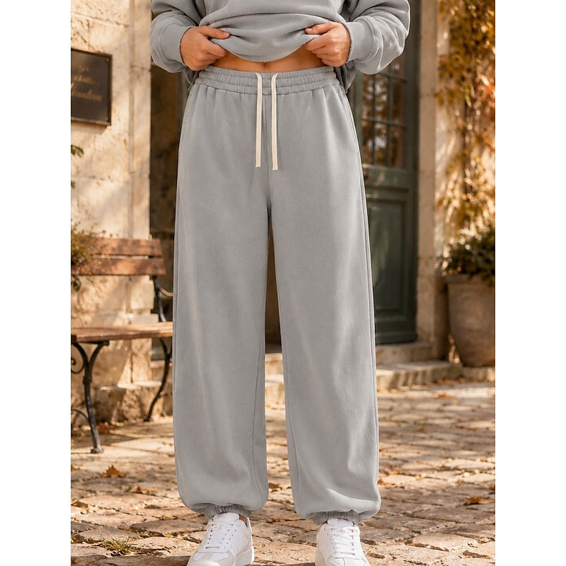 Lorvande | Femme Pantalon de Jogging Coupe Ample - Taupe - Image 3
