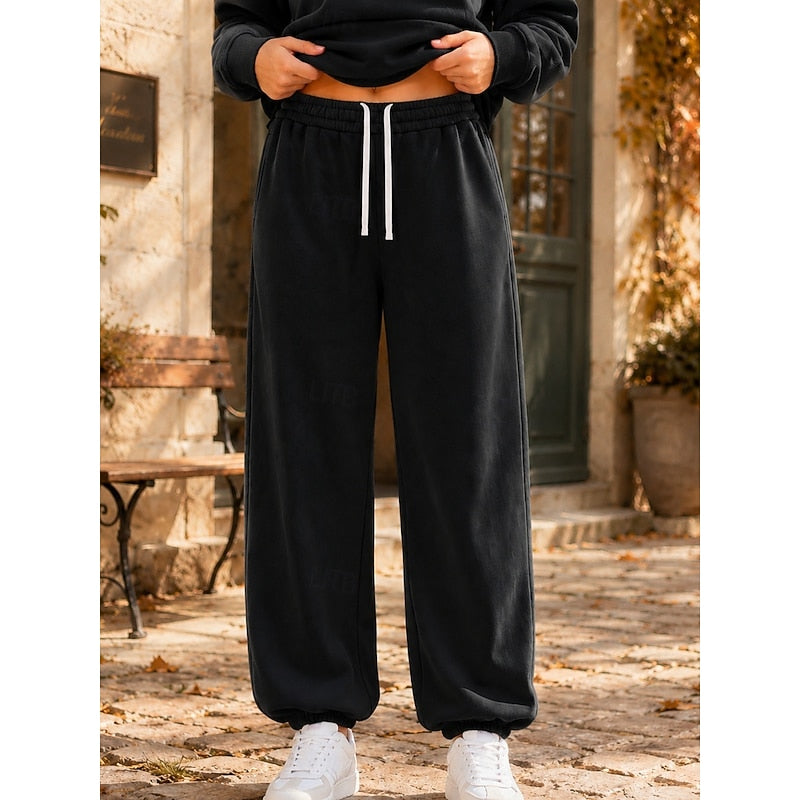 Lorvande | Femme Pantalon de Jogging Coupe Ample - Taupe - Image 4