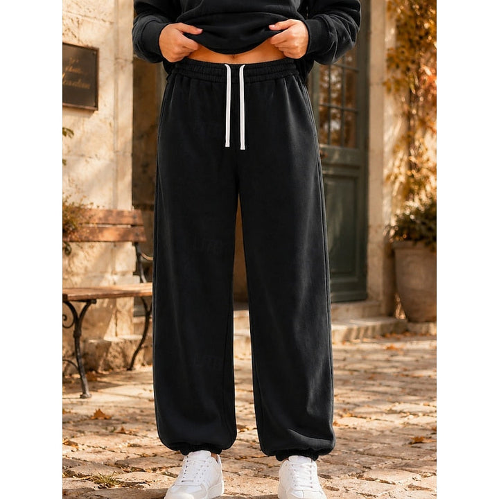 Lorvande | Femme Pantalon de Jogging Coupe Ample - Taupe - Image 4