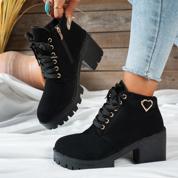 Lorvane | Femme Bottines à Lacets Talon Bloc - Beige - Image 4