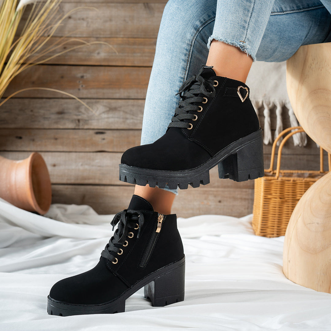 Lorvane | Femme Bottines à Lacets Talon Bloc - Beige - Image 7