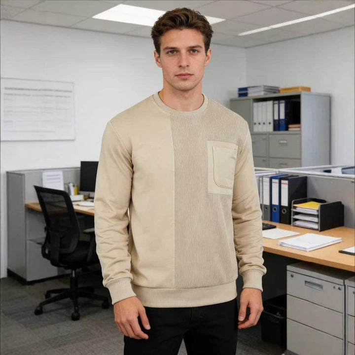Lorvec | Sweat Col Rond Homme Poche Poitrine - Beige - Image 2