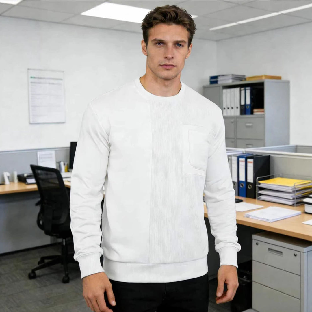 Lorvec | Sweat Col Rond Homme Poche Poitrine - Beige - Image 3