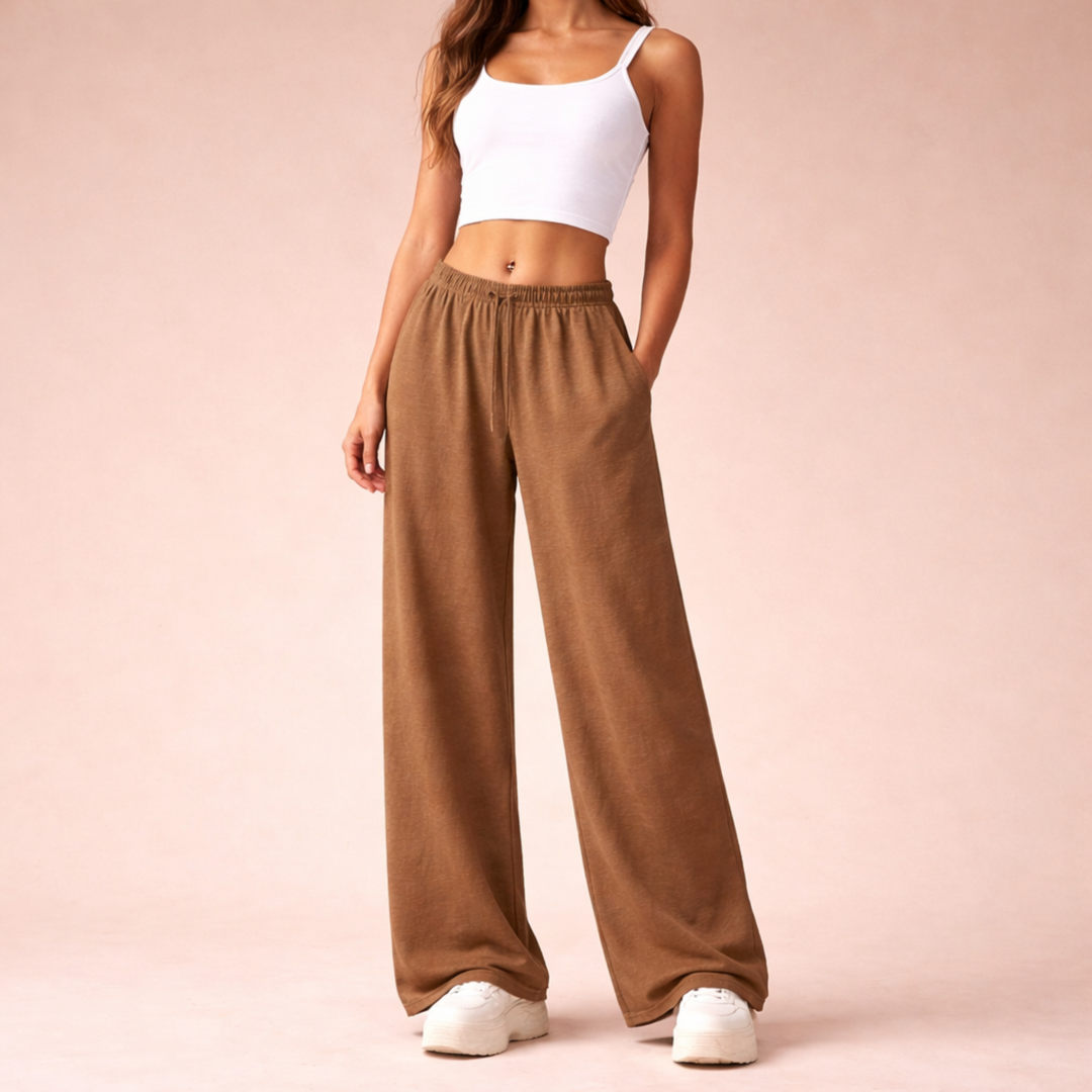 Lorvène | Femme Pantalon Large Jogging Ample - Light Brown - Image 8