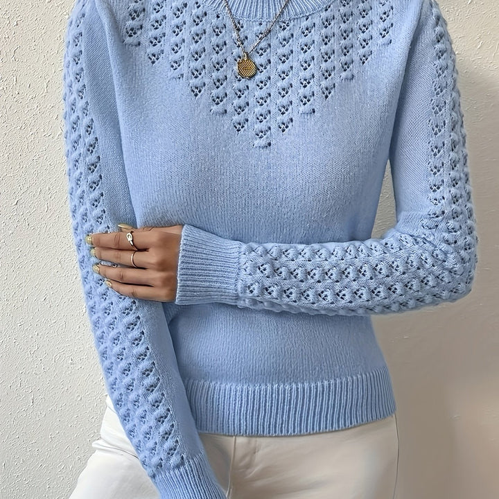 Lorvène | Pull Femme Ajouré Manches Longues Col Rond - Light Blue - Image 1