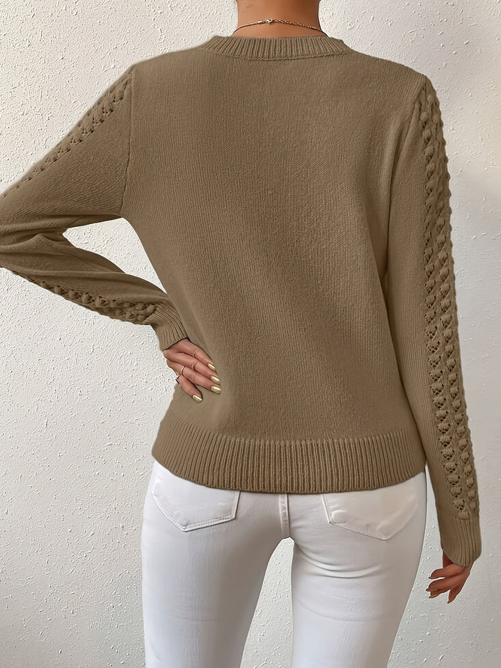 Lorvène | Pull Femme Ajouré Manches Longues Col Rond - Light Blue - Image 10