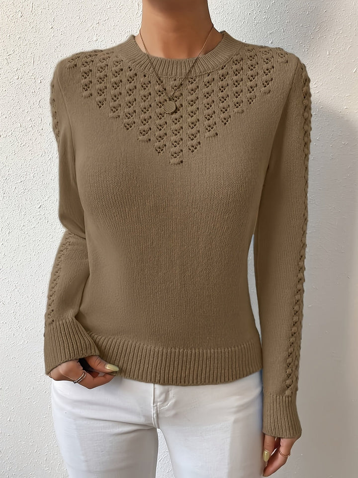 Lorvène | Pull Femme Ajouré Manches Longues Col Rond - Light Blue - Image 13