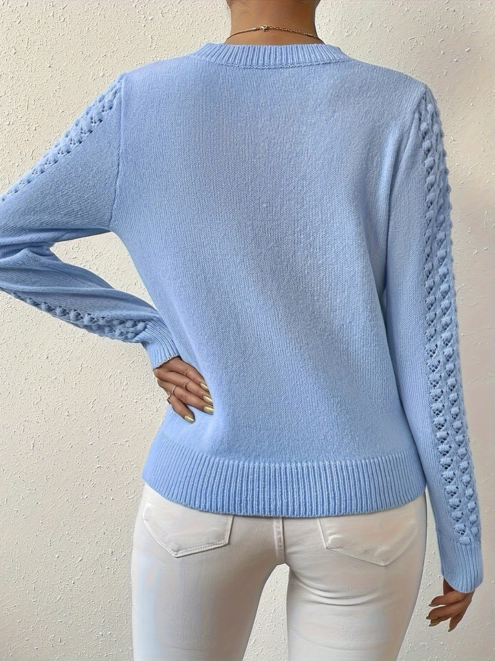 Lorvène | Pull Femme Ajouré Manches Longues Col Rond - Light Blue - Image 3