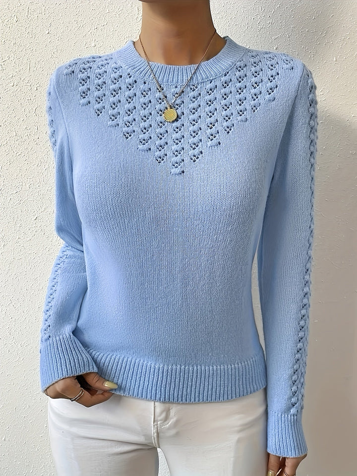 Lorvène | Pull Femme Ajouré Manches Longues Col Rond - Light Blue - Image 4