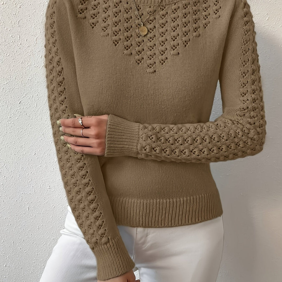 Lorvène | Pull Femme Ajouré Manches Longues Col Rond - Light Blue - Image 8