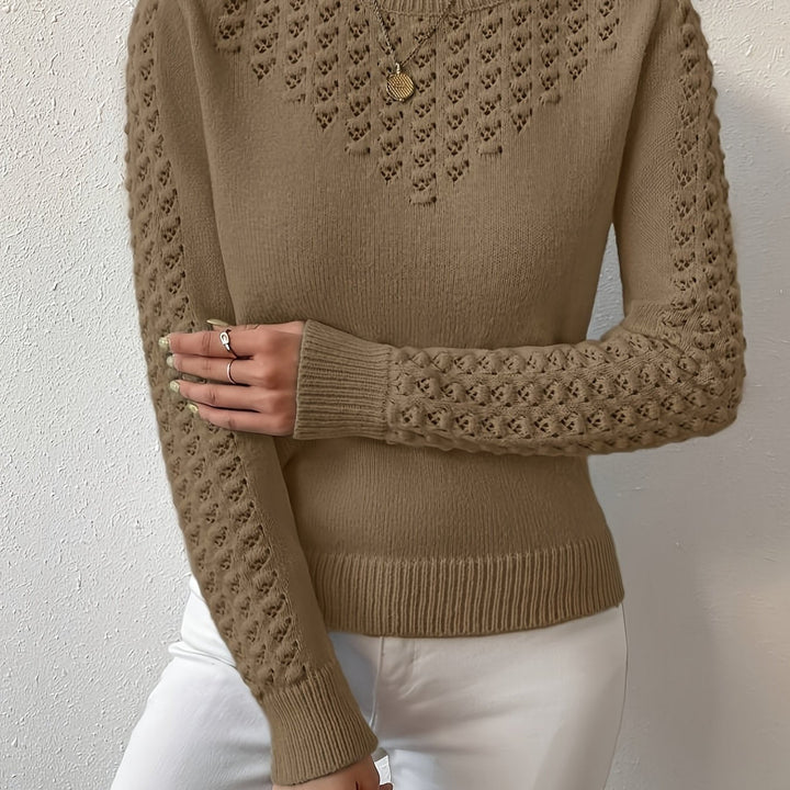 Lorvène | Pull Femme Ajouré Manches Longues Col Rond - Light Blue - Image 8