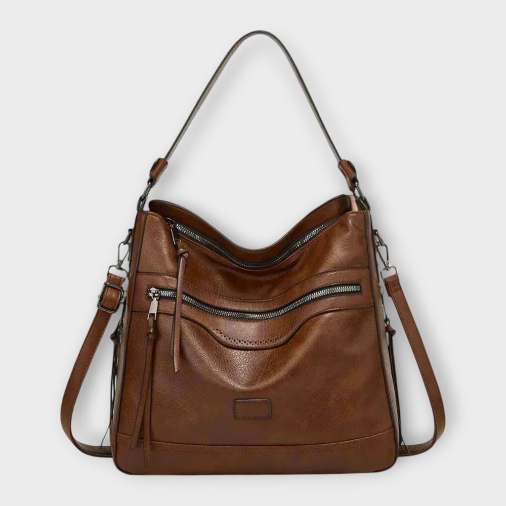 Lottie | Women's Black Shoulder Bag with Zip Compartments - Image 2