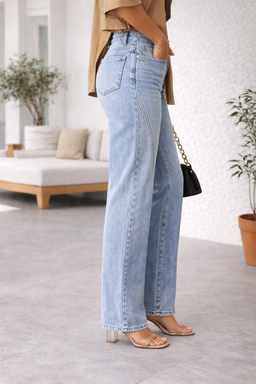 Léovaine | Femme Jean Large Taille Haute Jambe Large - Light Blue - Image 2