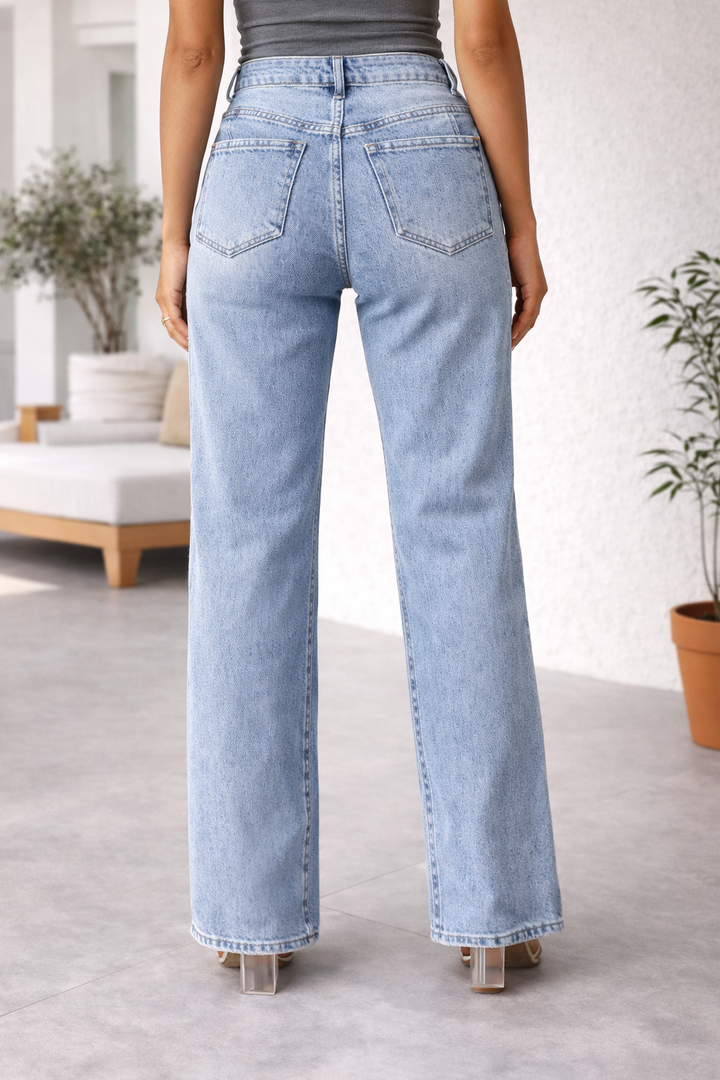 Léovaine | Femme Jean Large Taille Haute Jambe Large - Light Blue - Image 3