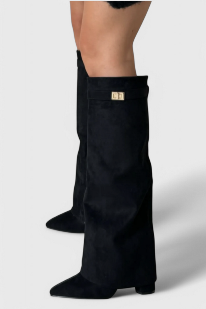 Léovyne | Bottes Femme Genou Rabattables Daim - Beige - Image 10