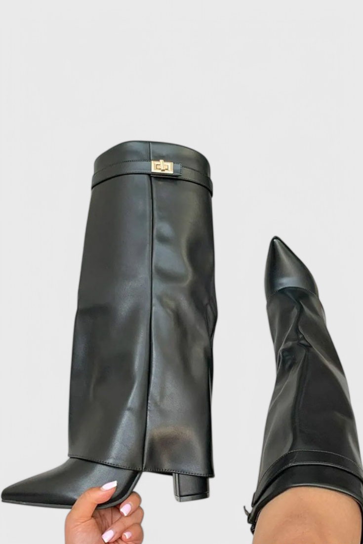 Léovyne | Bottes Femme Genou Rabattables Daim - Beige - Image 11