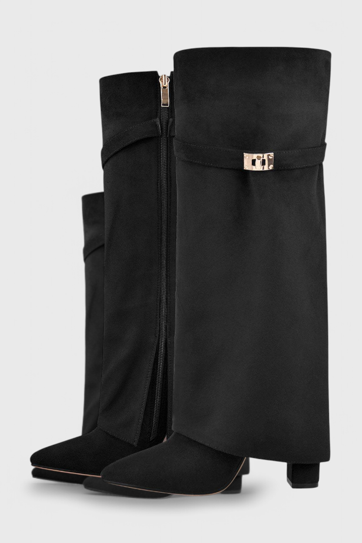 Léovyne | Bottes Femme Genou Rabattables Daim - Beige - Image 4