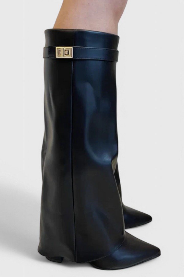 Léovyne | Bottes Femme Genou Rabattables Daim - Beige - Image 5