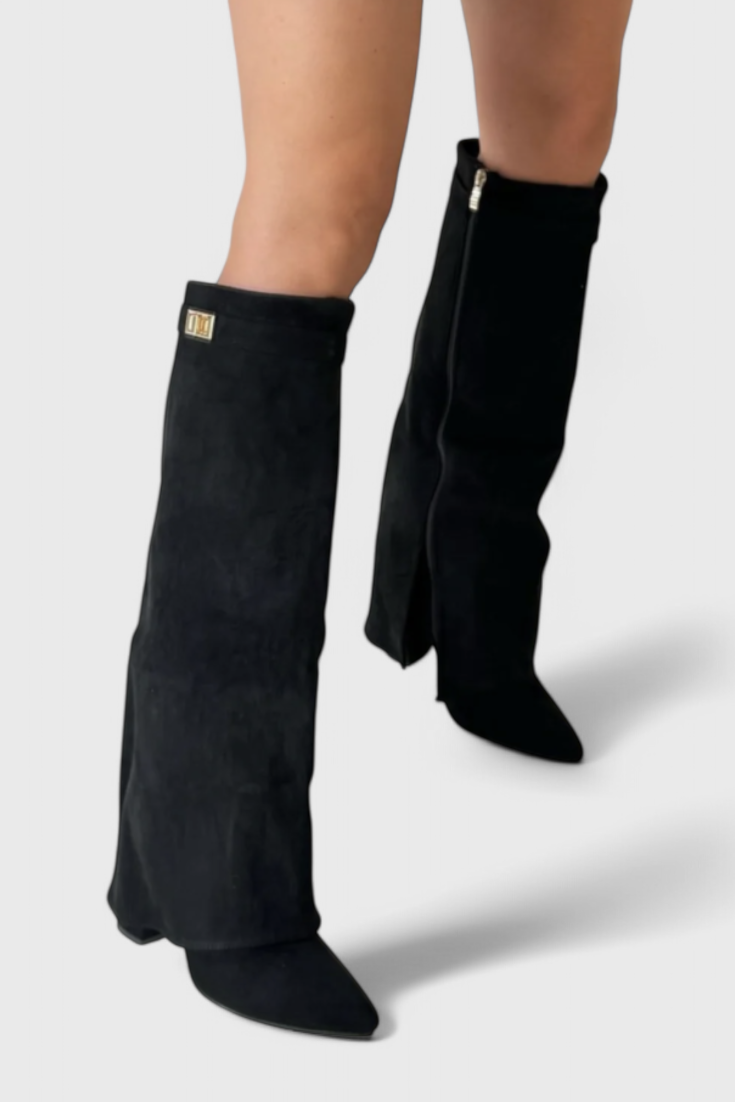 Léovyne | Bottes Femme Genou Rabattables Daim - Beige - Image 9