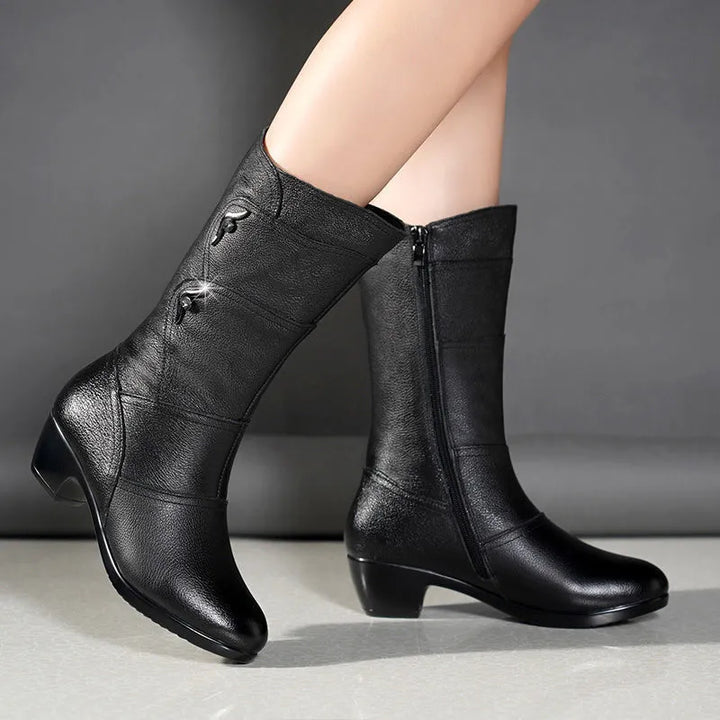 Élowande | Femme Bottes Mi-Mollet Talon Bloc - Black - Image 2