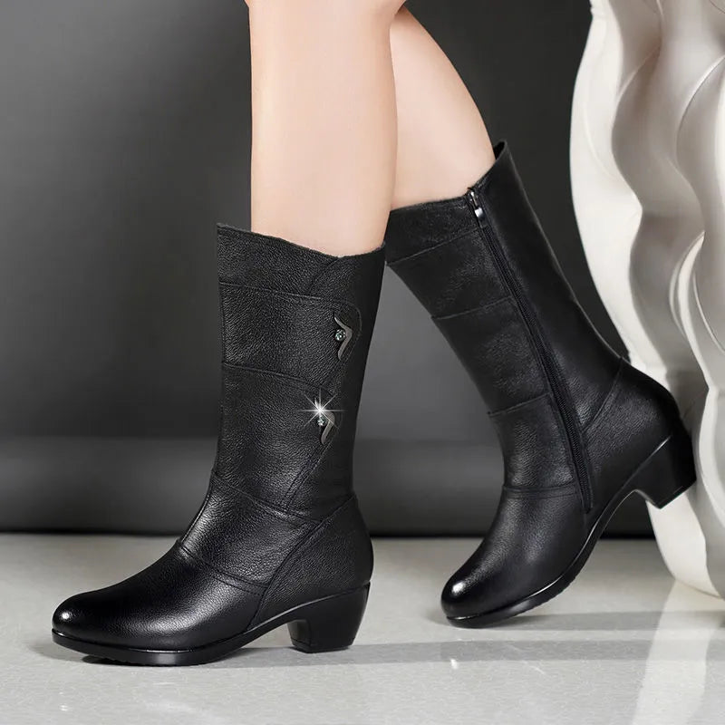Élowande | Femme Bottes Mi-Mollet Talon Bloc - Black - Image 3