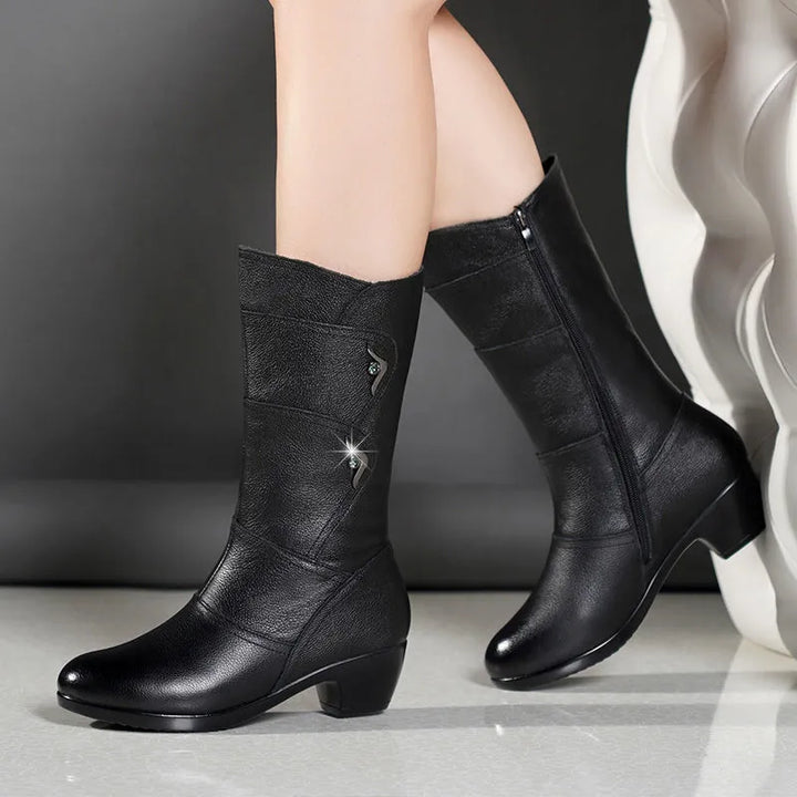 Élowande | Femme Bottes Mi-Mollet Talon Bloc - Black - Image 3
