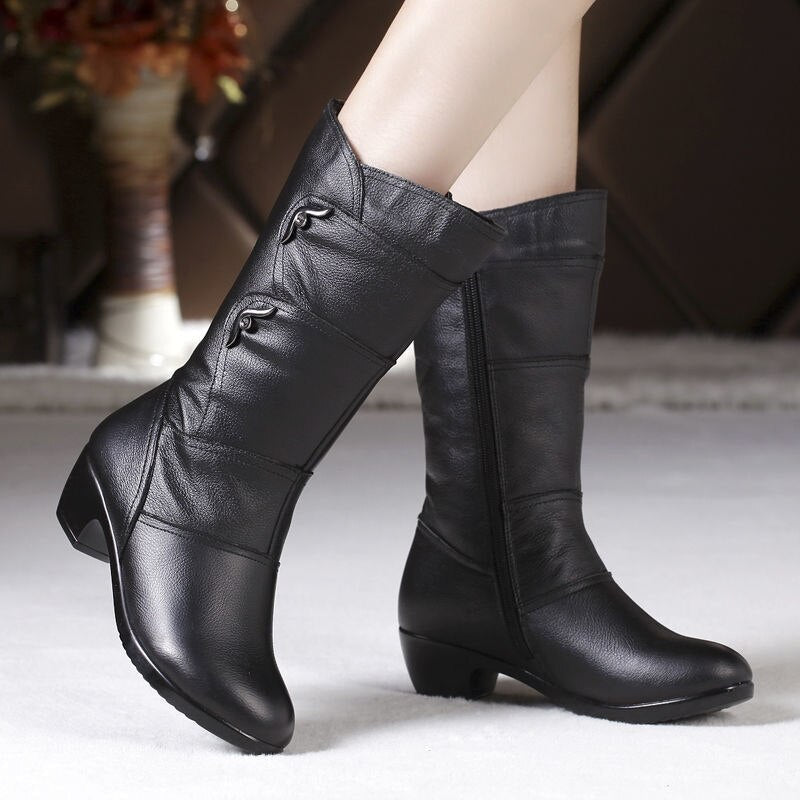 Élowande | Femme Bottes Mi-Mollet Talon Bloc - Black - Image 4