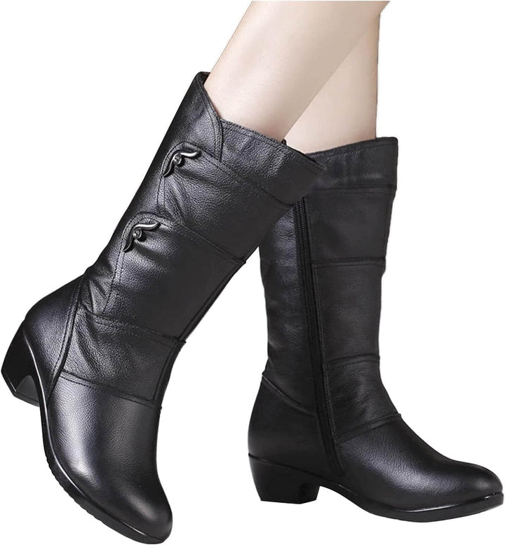 Élowande | Femme Bottes Mi-Mollet Talon Bloc - Black - Image 6