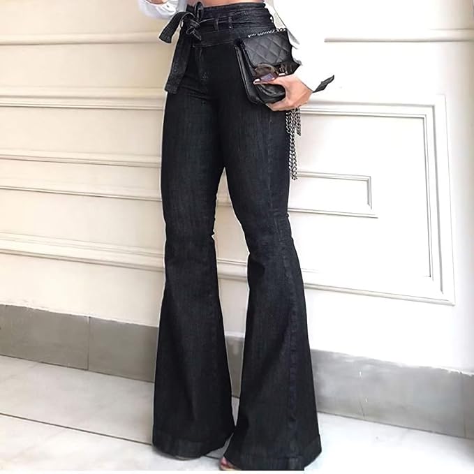 Élowande | Femme Jean Flare Taille Haute Évasé - Black - Image 1