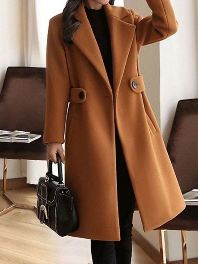 Élowarde | Femme Manteau Long Col Cranté - Camel - Image 1