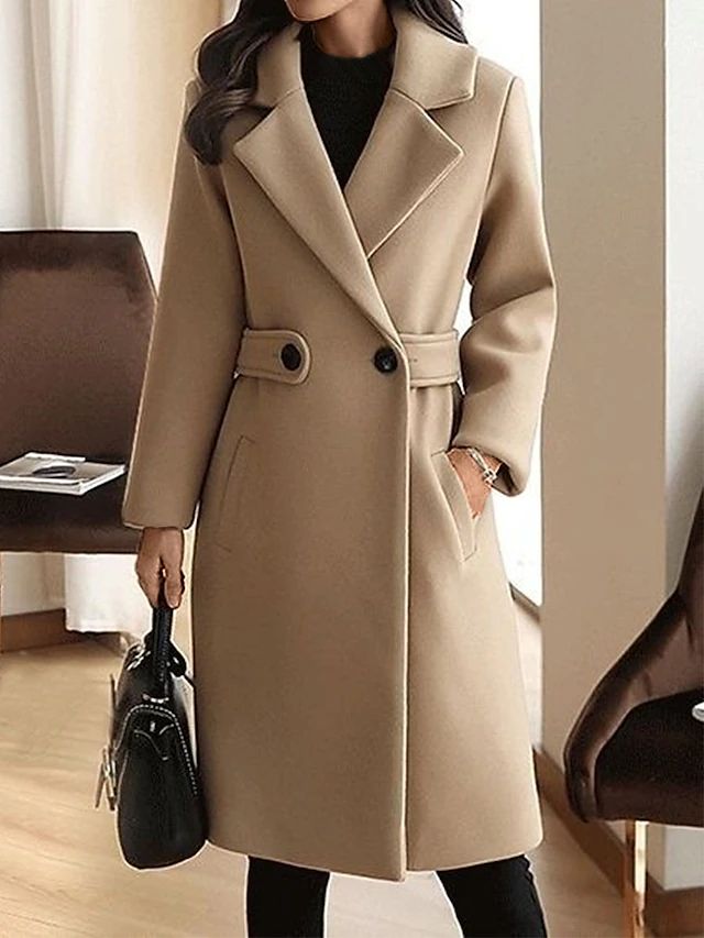 Élowarde | Femme Manteau Long Col Cranté - Camel - Image 3